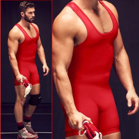 Oasics Men’s Wrestling Red Singlet Size Large - Picture 3 of 3